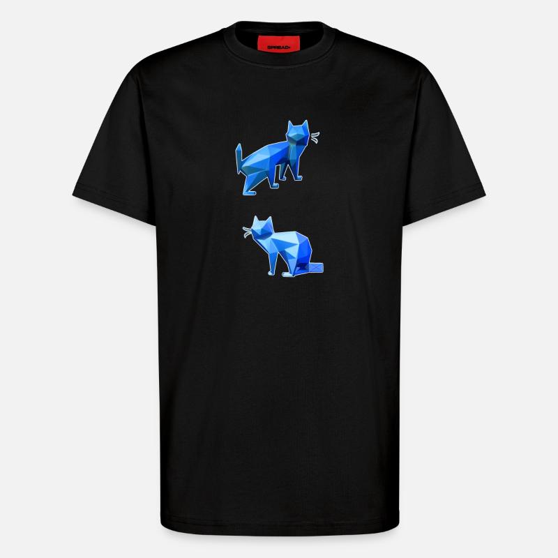 Duo Chat Polygone Bleu - T-shirt bio décontracté fabriqué en UE - SOLID BLACK