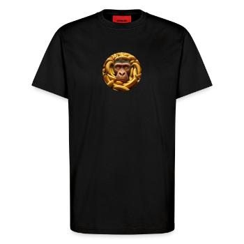 Monkey with bananas - T-Shirt - made by SPREAD - SOLID BLACK - Front - Alina (178cm) & Michal (187cm)