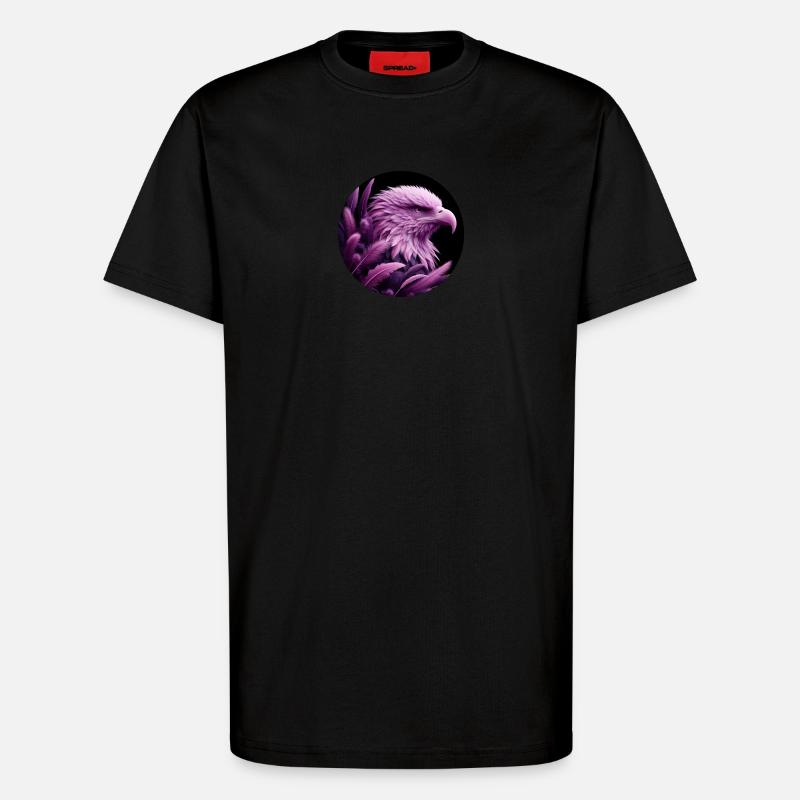 Lila Adler Kopf mit Federn - T-Shirt - made by SPREAD - SOLID BLACK