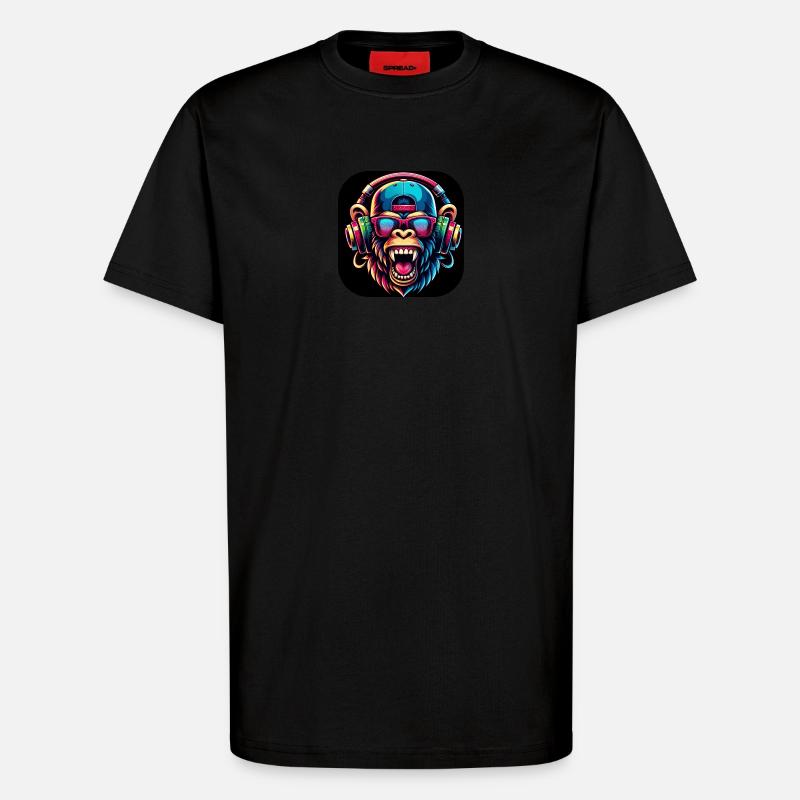 Singe Coloré Dents Rugissement Cap - T-shirt bio décontracté fabriqué en UE - SOLID BLACK
