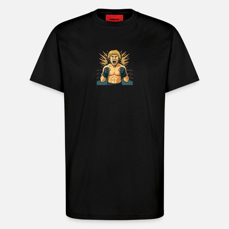 Combative boxing hero comic style - T-Shirt - made by SPREAD - SOLID BLACK
