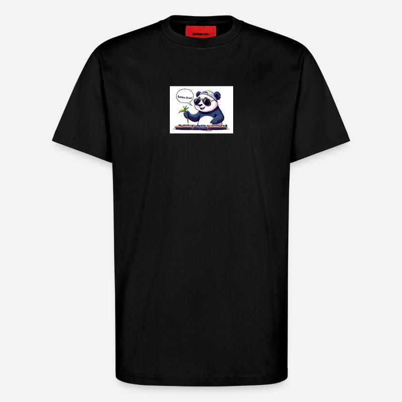 DJ Panda mit Brille und Bambusstab - T-Shirt - made by SPREAD - SOLID BLACK