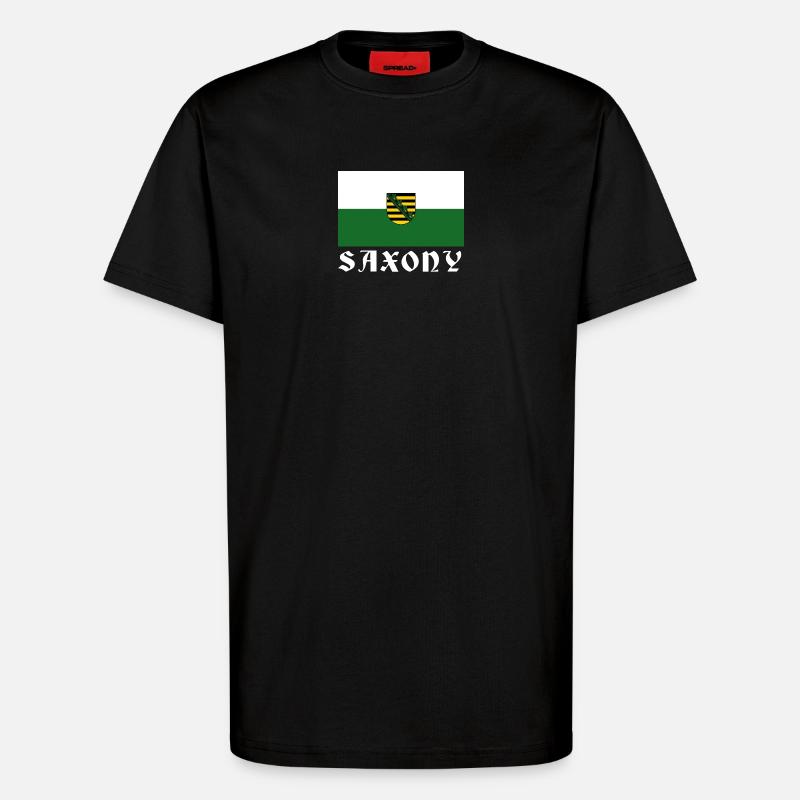 Flagge Sachsens mit Wappen - T-Shirt - made by SPREAD - SOLID BLACK