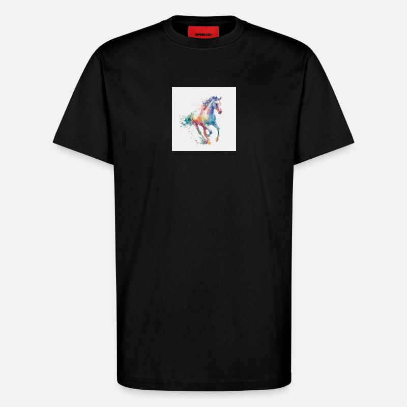 Explosion aquarelle du cheval arc-en-ciel - T-shirt bio décontracté fabriqué en UE - SOLID BLACK