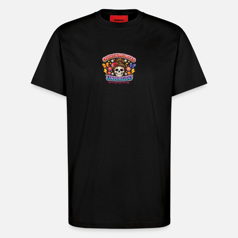 Overstimulated Unhinged Patch Skull - T-Shirt - made by SPREAD - SOLID BLACK