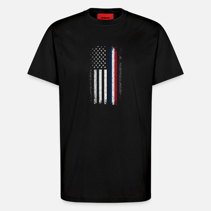Drapeau en difficulté : Ligne bleue-rouge - T-shirt bio décontracté fabriqué en UE - SOLID BLACK