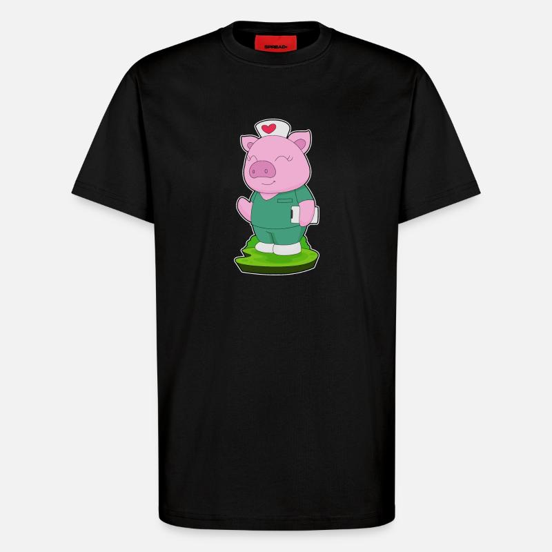 Bloc-notes d’infirmière porcine - T-shirt bio décontracté fabriqué en UE - SOLID BLACK