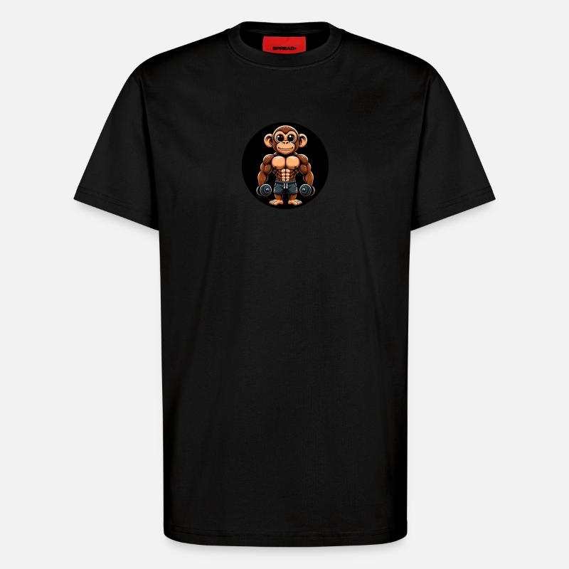 Monkey Chimpanzee Bodybuilder Training - T-Shirt - made by SPREAD - SOLID BLACK