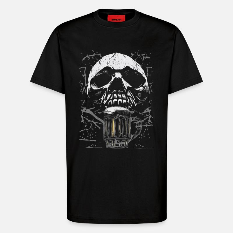 Chope à bière crâne gothique - T-shirt bio décontracté fabriqué en UE - SOLID BLACK
