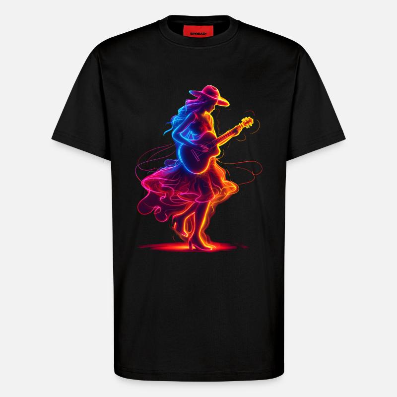 Gitarrist Mädchen Synthwave - T-Shirt - made by SPREAD - SOLID BLACK