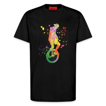 Unicycliste monocycle monocycle - T-shirt bio décontracté fabriqué en UE - SOLID BLACK - Devant - Alina (178cm) & Michal (187cm)
