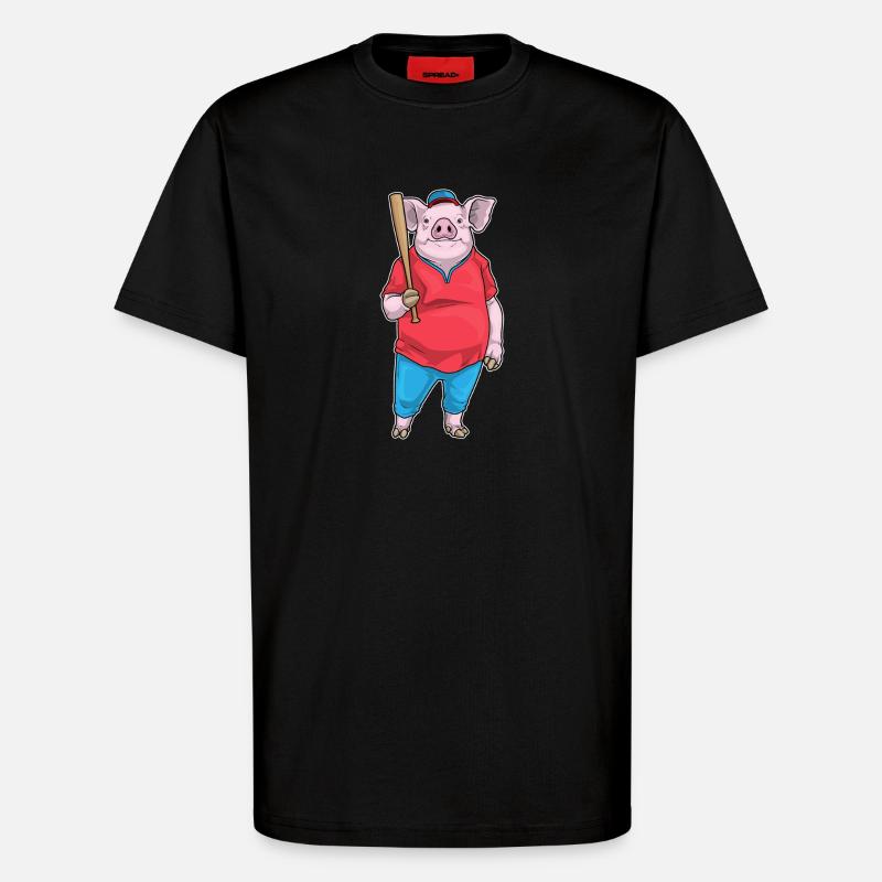 Schwein Baseball Baseballschläger - T-Shirt - made by SPREAD - SOLID BLACK
