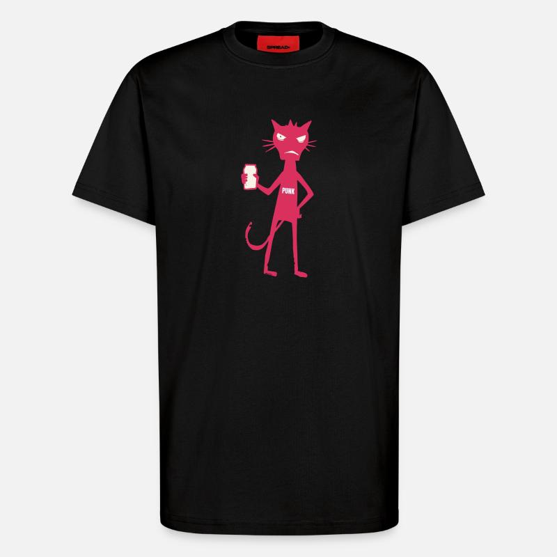 Little Monsters: Punk Cat Neon Attitude - T-Shirt - made by SPREAD - SOLID BLACK