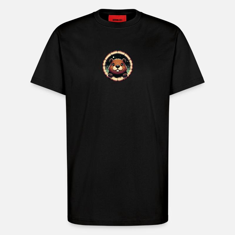Biber schaut durch Holz - T-Shirt - made by SPREAD - SOLID BLACK