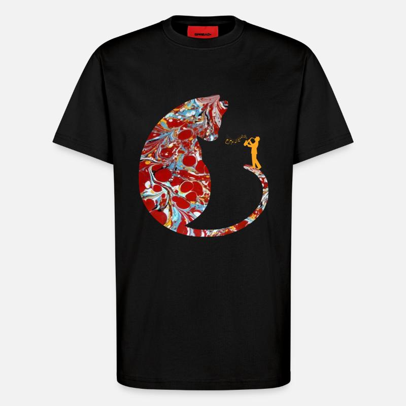 cat with saxophone e 251 - T-Shirt - made by SPREAD - SOLID BLACK