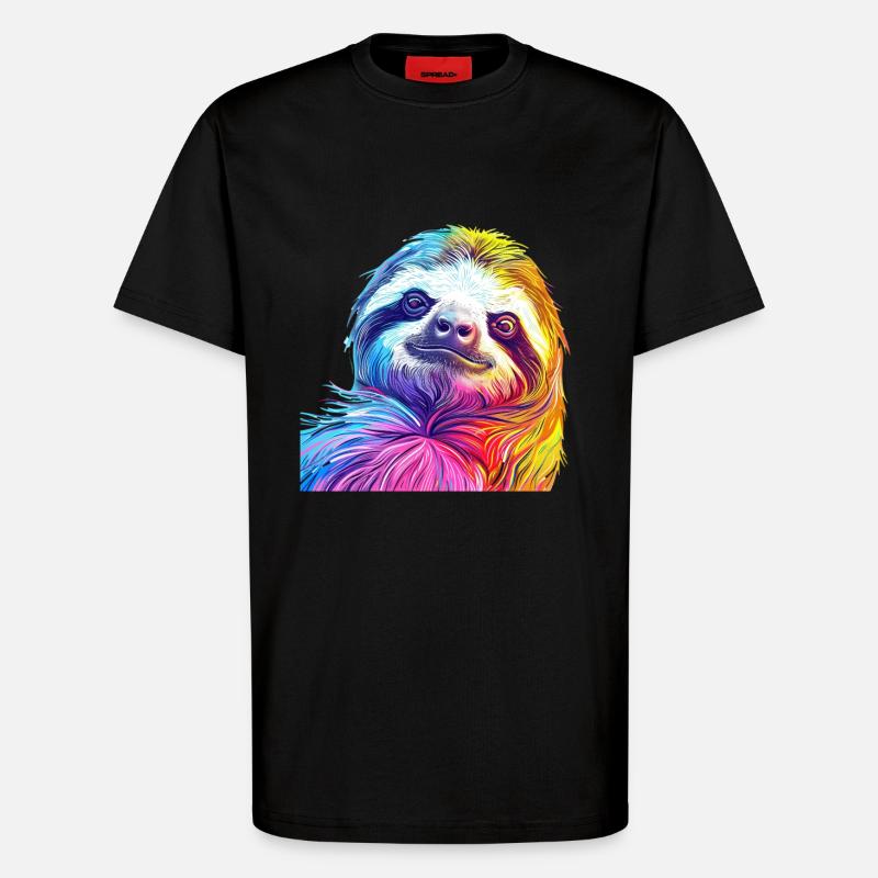 Bunter Faultierkopf im Regenbogenstil - T-Shirt - made by SPREAD - SOLID BLACK