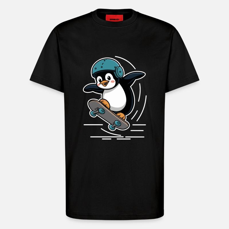 Skateboard Fahrender Pinguin Mit Helm - T-Shirt - made by SPREAD - SOLID BLACK