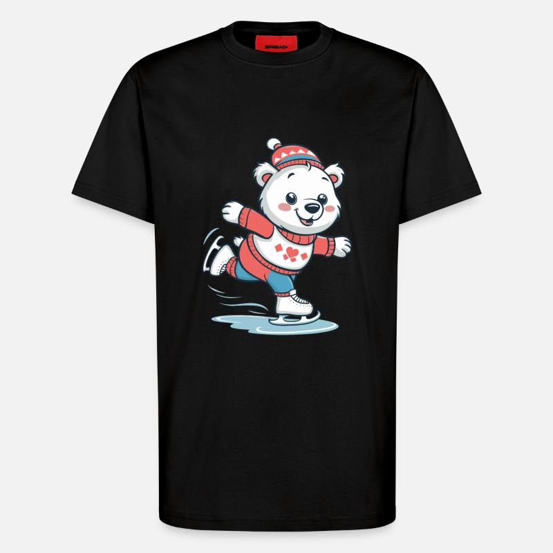 Cute polar bear skating - T-Shirt - made by SPREAD - SOLID BLACK