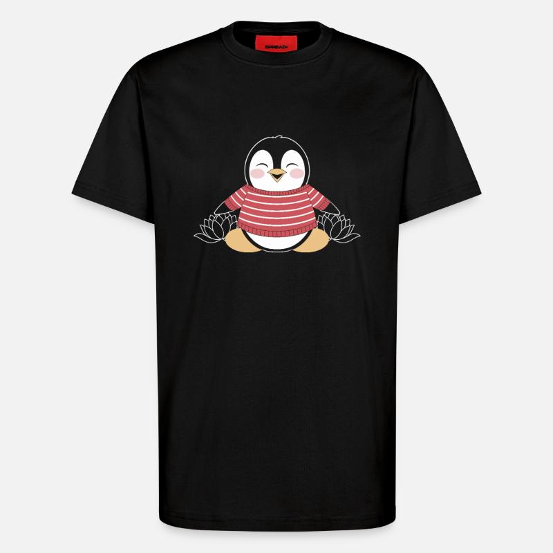 Meditierender Pinguin im Streifenpullover - T-Shirt - made by SPREAD - SOLID BLACK