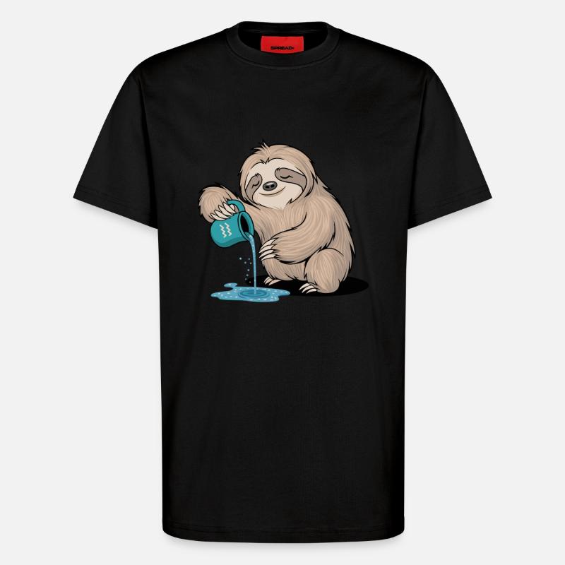 Wassermann Faultier Sternzeichen mit Wasserkrug - T-Shirt - made by SPREAD - SOLID BLACK