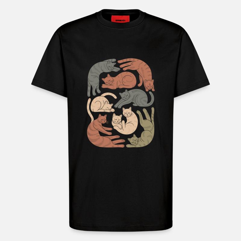 Relaxed Boho Cat Pattern - T-Shirt - made by SPREAD - SOLID BLACK