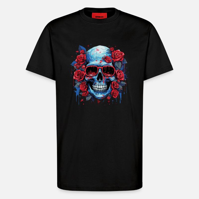 Grinsender Blumenschädel - T-Shirt - made by SPREAD - SOLID BLACK