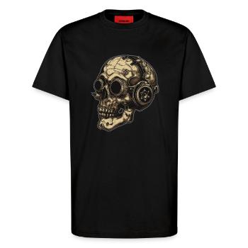 Dieselpunk Zombie Totenkopf - T-Shirt - made by SPREAD - SOLID BLACK - Vorne - Alina (178cm) & Michal (187cm)