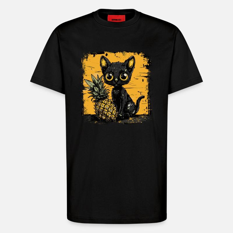Pineapple and cat - T-Shirt - made by SPREAD - SOLID BLACK