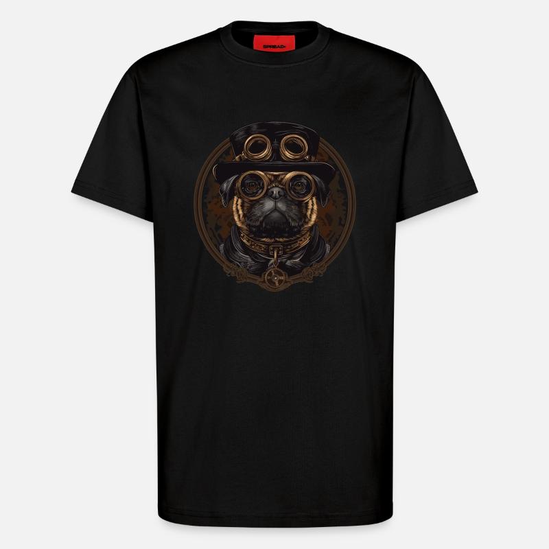 Steampunk Mops Hund - T-Shirt - made by SPREAD - SOLID BLACK