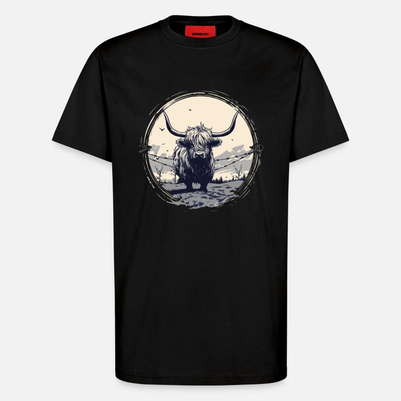 Bovins écossais des Highlands - T-shirt bio décontracté fabriqué en UE - SOLID BLACK