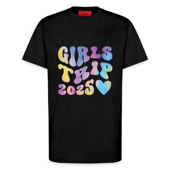 Girls Weekend Women Girls Trip 2025 - T-Shirt - made by SPREAD - SOLID BLACK - Vorne - Alina (178cm) & Michal (187cm)