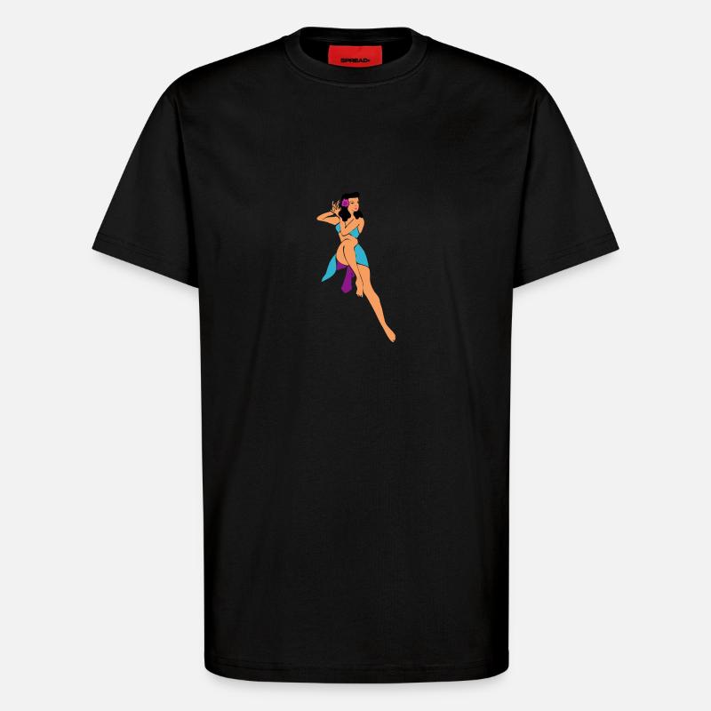 Pin up beach girl 1950's - T-shirt bio décontracté fabriqué en UE - SOLID BLACK