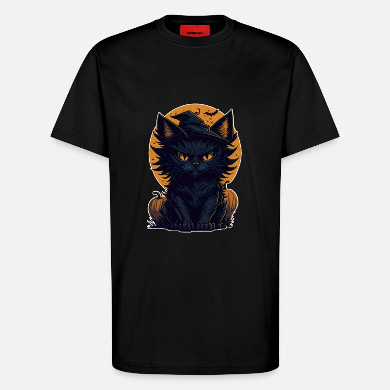 Chat Chat Noir Halloween - T-shirt bio décontracté fabriqué en UE - SOLID BLACK