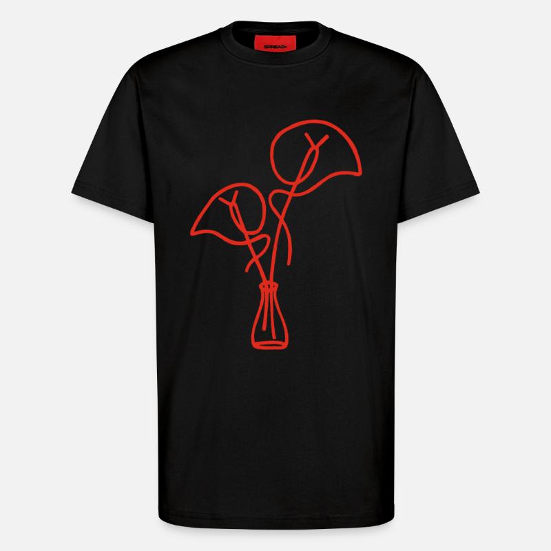 Rote Blumenskizze - T-Shirt - made by SPREAD - SOLID BLACK