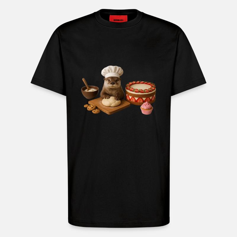 Otter Baking Cake Bread - T-Shirt - made by SPREAD - SOLID BLACK