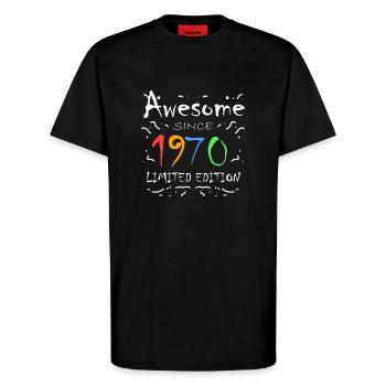 1970 - T-shirt bio décontracté fabriqué en UE - SOLID BLACK - Devant - Alina (178cm) & Michal (187cm)