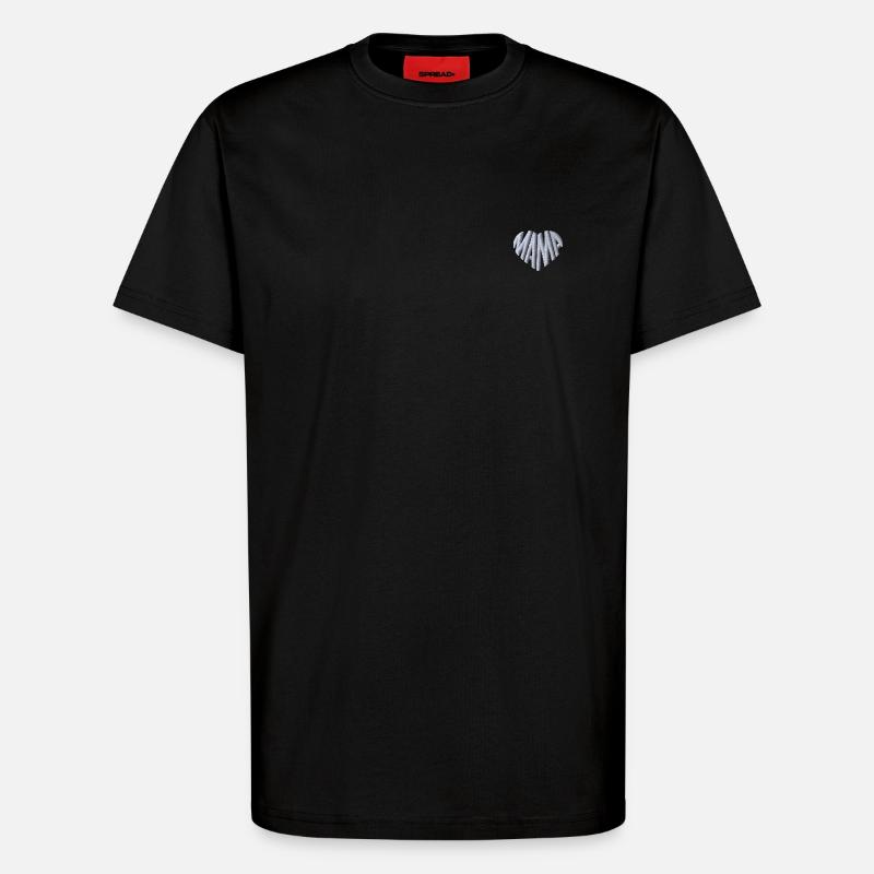Corazón de mamá bordado blanco - Camiseta ecológica de corte relaxed fabricada en la UE - SOLID BLACK