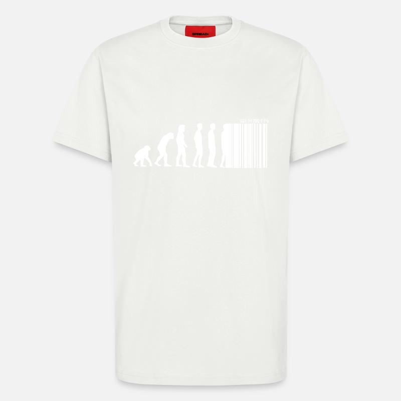 DARWIN - EVOLUTION SOCIETE - CODE BARRE - T-shirt bio décontracté fabriqué en UE - OFF WHITE