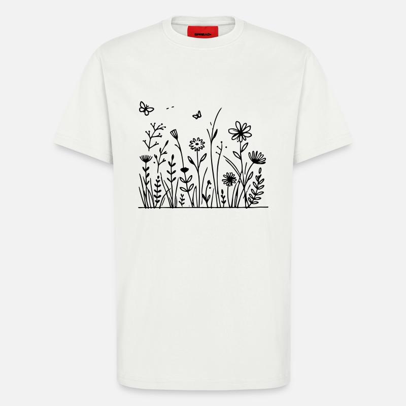 Blumenwiese mit Schmetterling - T-Shirt - made by SPREAD - OFF WHITE