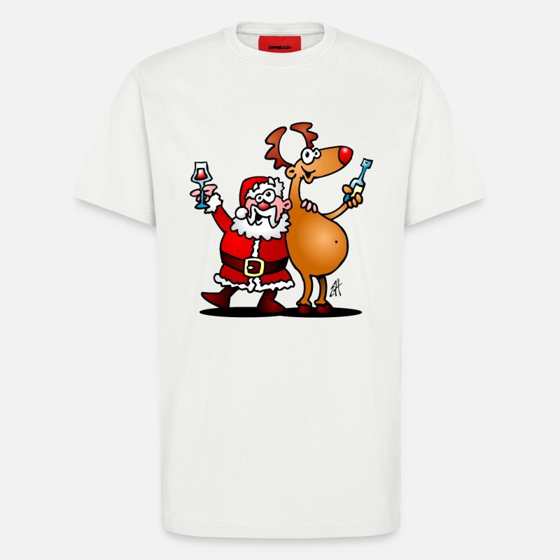 Père Noël et ses rennes - T-shirt bio décontracté fabriqué en UE - OFF WHITE