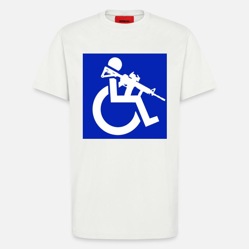 Bild eines Rollstuhlfahrers mit einem Gewehr # - T-Shirt - made by SPREAD - OFF WHITE