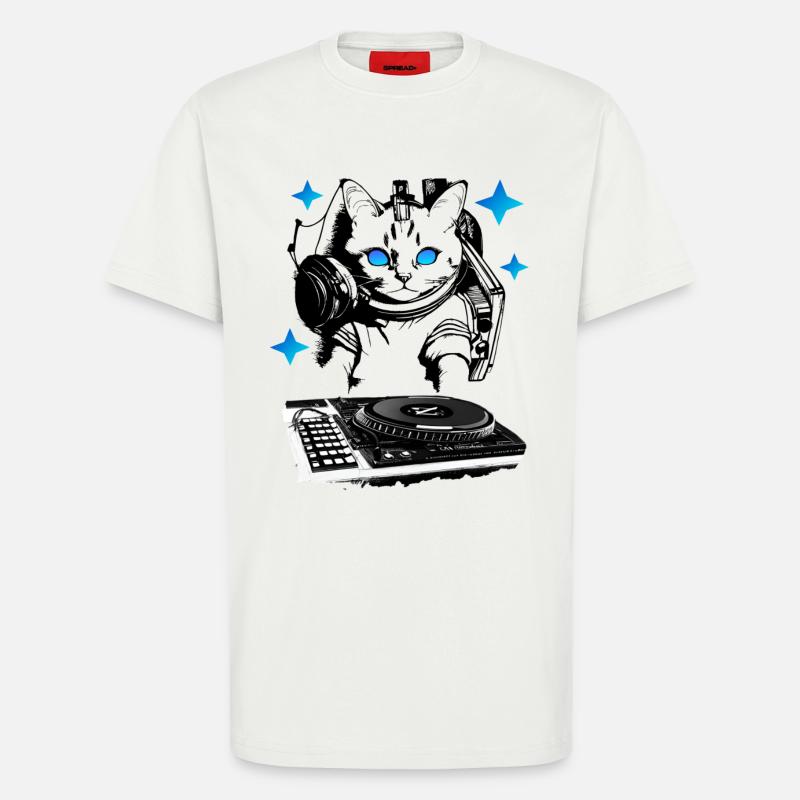 DJ Katze mit Mischpult - T-Shirt - made by SPREAD - OFF WHITE