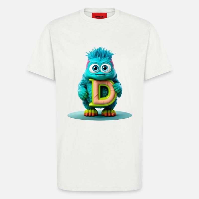 Buntes Monster mit hellem Buchstaben D - T-Shirt - made by SPREAD - OFF WHITE