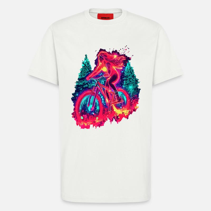 Synthwave Mountainbike Mädchen Waldfahrt - T-Shirt - made by SPREAD - OFF WHITE