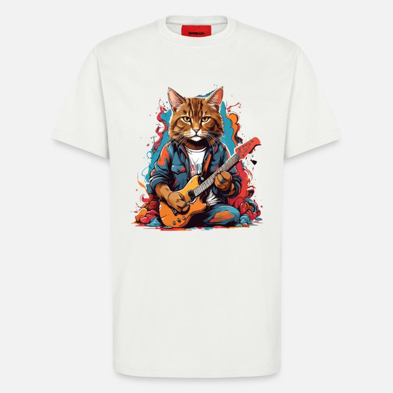 Katze mit Gitarre - T-Shirt - made by SPREAD - OFF WHITE