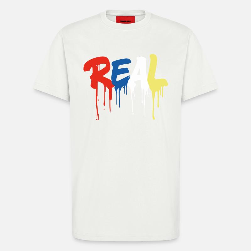 Graffiti-Style "REAL" - bunter tropfender Buchstabe - T-Shirt - made by SPREAD - OFF WHITE