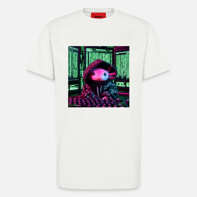 Cyber-Axolotl im digitalen Code-Look - T-Shirt - made by SPREAD - OFF WHITE