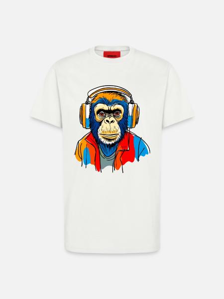 Singe avec casque - T-shirt bio décontracté fabriqué en UE - OFF WHITE