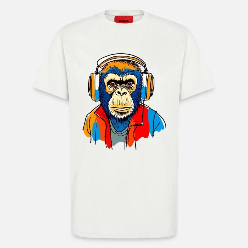 Singe avec casque - T-shirt bio décontracté fabriqué en UE - OFF WHITE