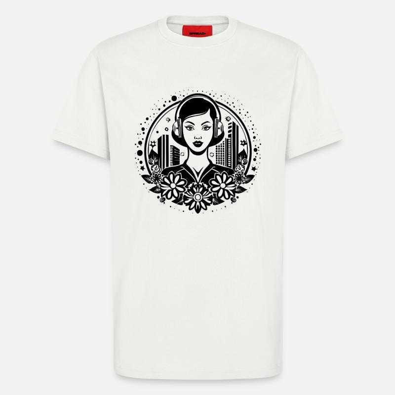 Techno Beat kick – Frau, Kopfhörer, Sequenz - T-Shirt - made by SPREAD - OFF WHITE